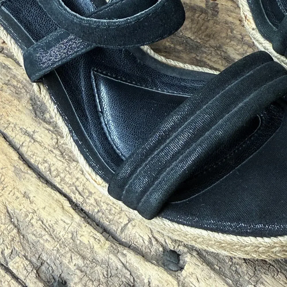 Isola Black Leather Strappy Espadrille Wedge Sandals Zipper Size 8